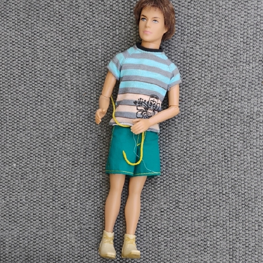 2009 Fashionista Ken Doll with Teal Shorts and Blue-Striped Shirt